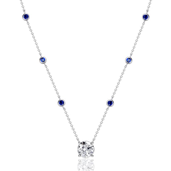 Italo Bezel Setting Round Cut Blue & White Sapphire Pendant Necklace