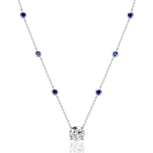 Italo Bezel Setting Round Cut Blue & White Sapphire Pendant Necklace