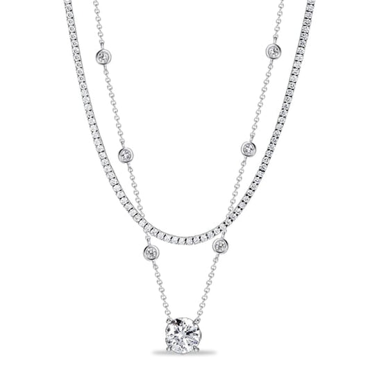 Italo Bezel Setting Whte Sapphire Round Cut Layering necklaces For Women