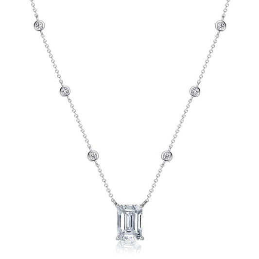 Italo Bezel Setting Emerald Cut Pendant Necklace For Women