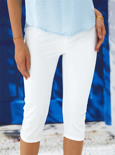 Women Plain Capris Elastic Waist Pants Casual Summer Trousers