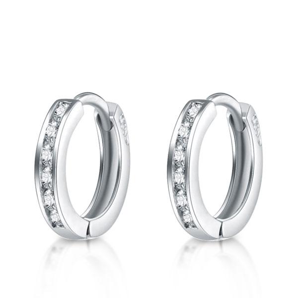 Italo Channel Setting Created White Sapphire Hoop Earrings Huggie Earrings