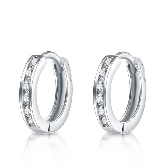 Italo Channel Setting Created White Sapphire Hoop Earrings Huggie Earrings