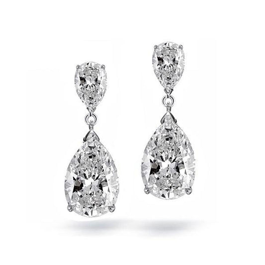 Pear Cut Sterling Silver Drop Earrings For Women