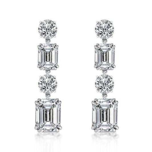 Italo Round & Emerald Cut Drop Earrings For Women