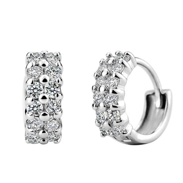 Double Row Created White Sapphire Hoop Earrings