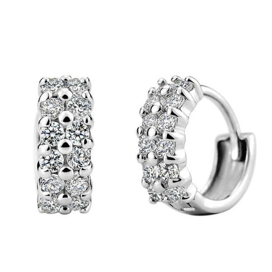 Double Row Created White Sapphire Hoop Earrings