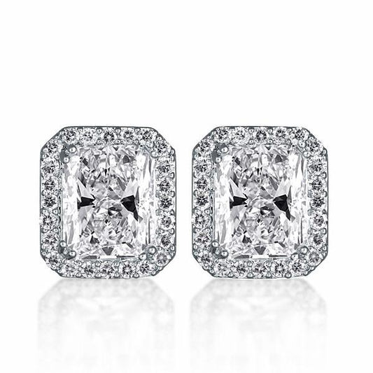 Italo Halo Stud Earrings For Women Radiant Cut Earrings