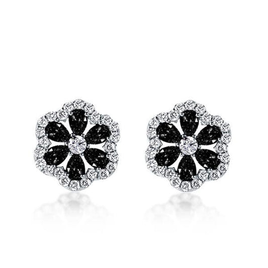 Flower Design Created Black Sapphire Stud Earrings