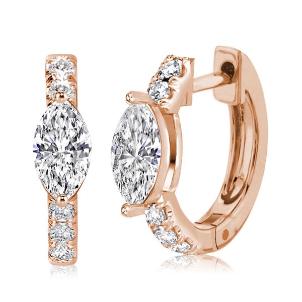 Rose Gold Marquise Cut Hoop Earrings