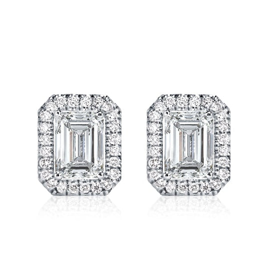 Halo Emerald Cut Stud Earrings