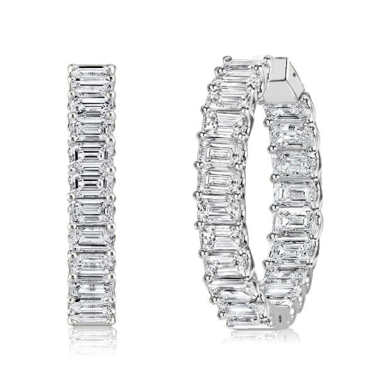 Emerald Cut Hoop Earrings For Women In Sterling Silver