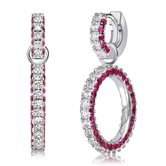 Round Cut White & Ruby Sapphire Drop Earrings For Women