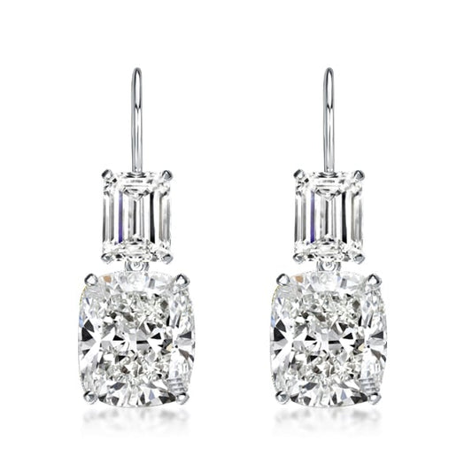Emerald & Cushion Cut Drop Earrings In Sterling Silver