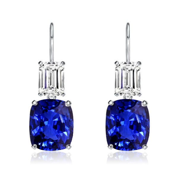 Italo Emerald & Cushion Cut Blue Sapphire Drop Earrings