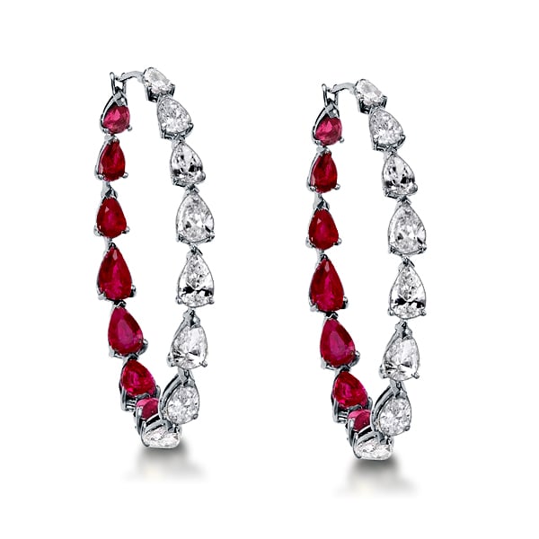 Pear Cut Ruby Inside-out Hoop Earrings For Women