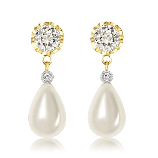 Round Cut Created White Sapphire & Pearl Drop Earrings For Women