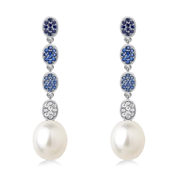 Italo Blue Topaz Earrings Sapphire Earrings For Women Pearl Drop Earrings