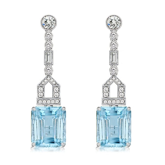 Emerald Cut Aquamarine Drop Earrings For Women