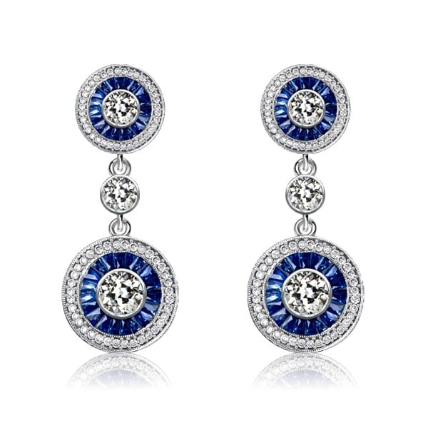 Italo Blue Sapphire Earrings Vintage Halo Drop Earrings