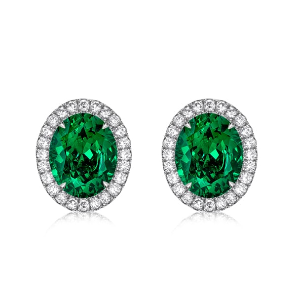 Italo Oval Green Emerald Stud Earrings In Sterling Silver