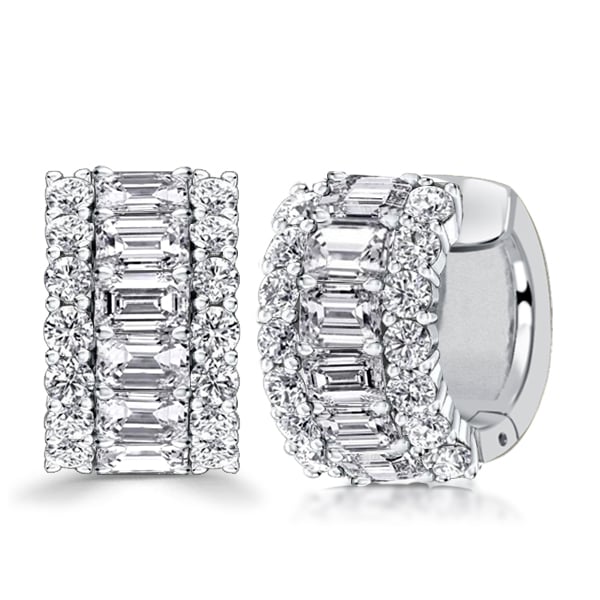 Italo Emerald Cut Triple Row Hoop Earrings In Sterling Silver