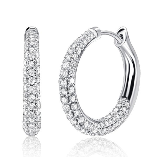 Italo Pave Setting Chunky Hoop Earrings In 925 Silver