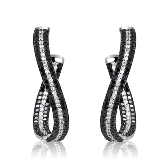 Italo Pave Set Black Sapphire Twist Hoops Twisted Hoop Earrings