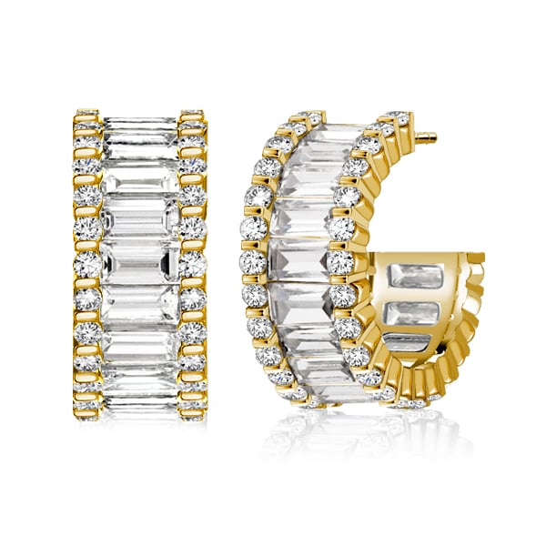 Italo Triple Row Baguette Hoops Hoop Earrings For Women
