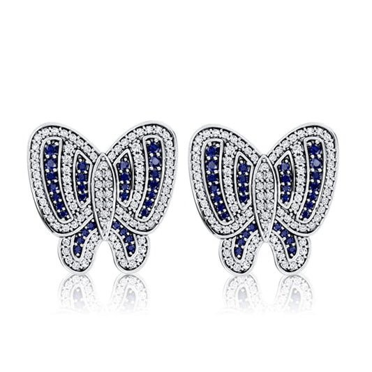 Italo Dancing Butterfly White & Blue Sapphire Stud Earrings For Women