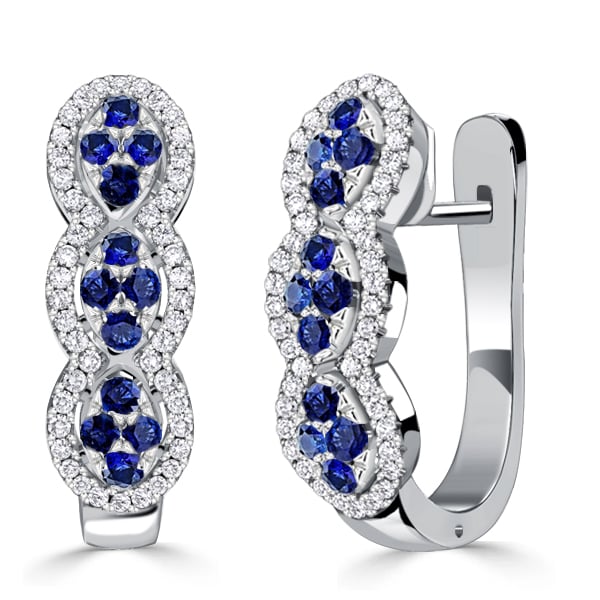 Italo Round Blue & White Sapphire Silver Hoop Earrings