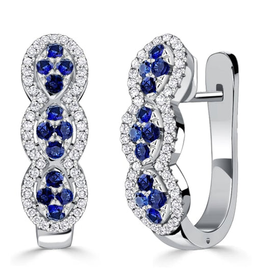 Italo Round Blue & White Sapphire Silver Hoop Earrings