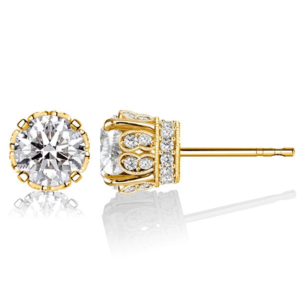 Italo Golden Round Cut Filigree Vintage Stud Earrings
