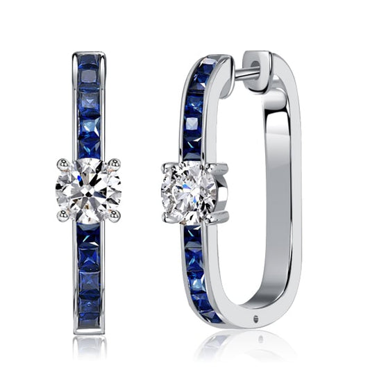 Italo Princess Cut Blue Earrings Sterling Silver Hoop Earrings