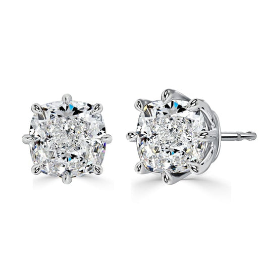 Italo 8 Prong Single Stone Cushion Cut Stud Earrings