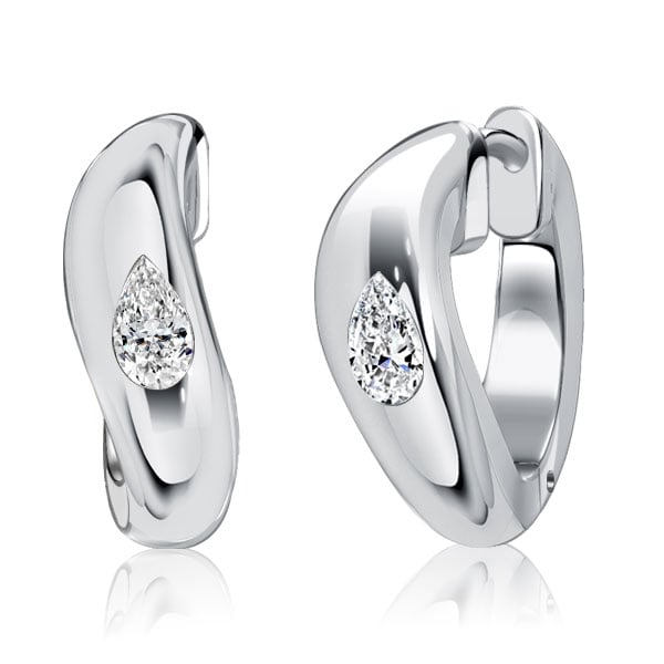 Italo Flush Setting Pear Cut Sterling Silver Hoop Earrings