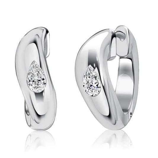 Italo Flush Setting Pear Cut Sterling Silver Hoop Earrings