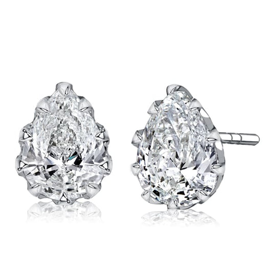 Italo Multi Prong Single Stone Pear Cut Stud Earrings White Sapphire Earrings