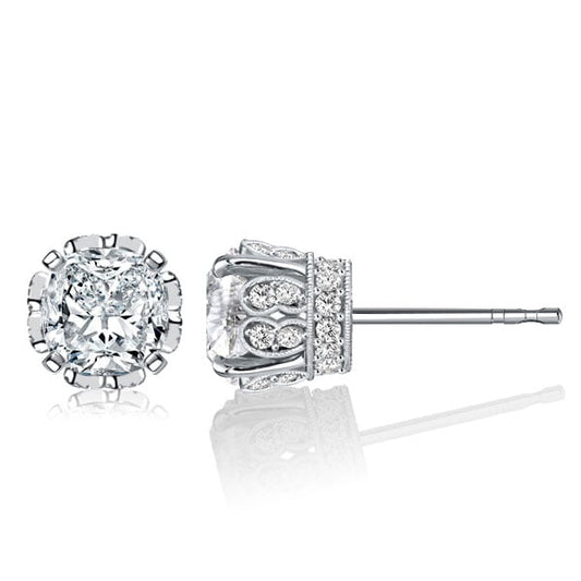 Italo Cushion Cut White Sapphire Filigree Vintage Stud Earrings