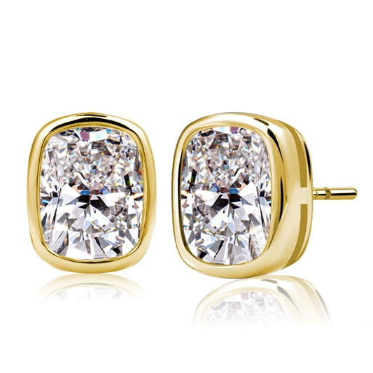 Italo Golden Bezel Setting Cushion Cut Stud Earrings For Women