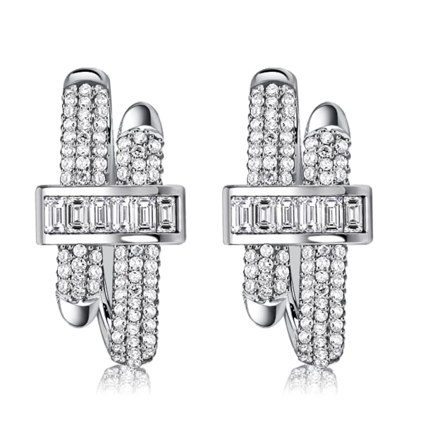 Italo Micro Pave Round & Baguette Cut Unique Hoop Earrings For Women