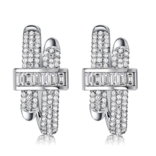 Italo Micro Pave Round & Baguette Cut Unique Hoop Earrings For Women