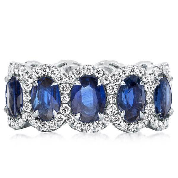 Created Sapphire Round & Oval Halo Wedding Band