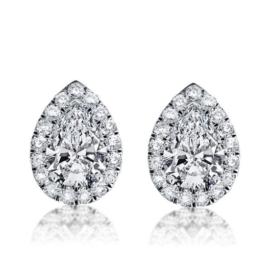 Italo Halo Pear Created White Sapphire Stud Earrings