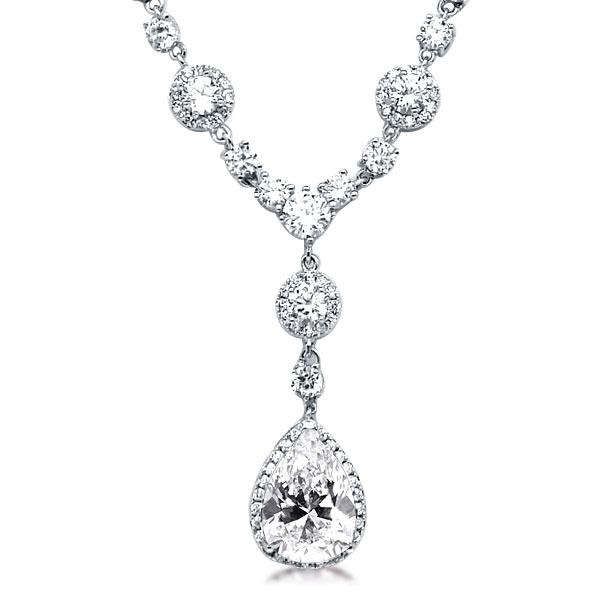 Fashion Halo Pear & Round Pendant Necklace