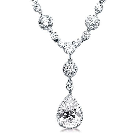 Fashion Halo Pear & Round Pendant Necklace