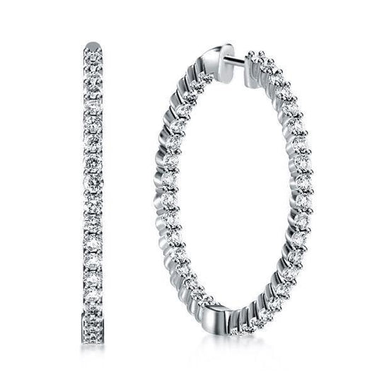 Classic Round Cut Silver Hoop Earrings