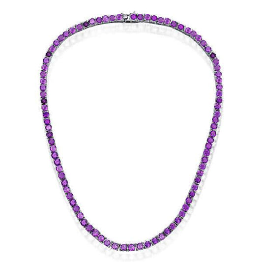 Classic Round Cut Amethyst Tennis Necklace For Women