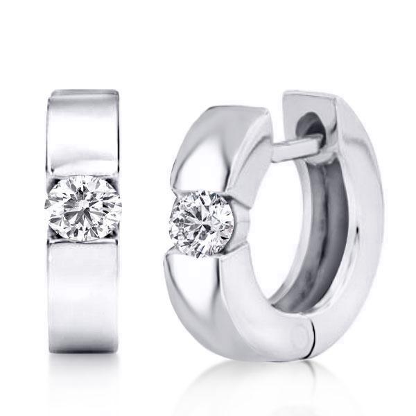 Round Cut Single Stone Sterling Silver Hoop Earrings Huggie Earrings