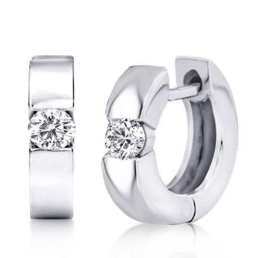 Round Cut Single Stone Sterling Silver Hoop Earrings Huggie Earrings